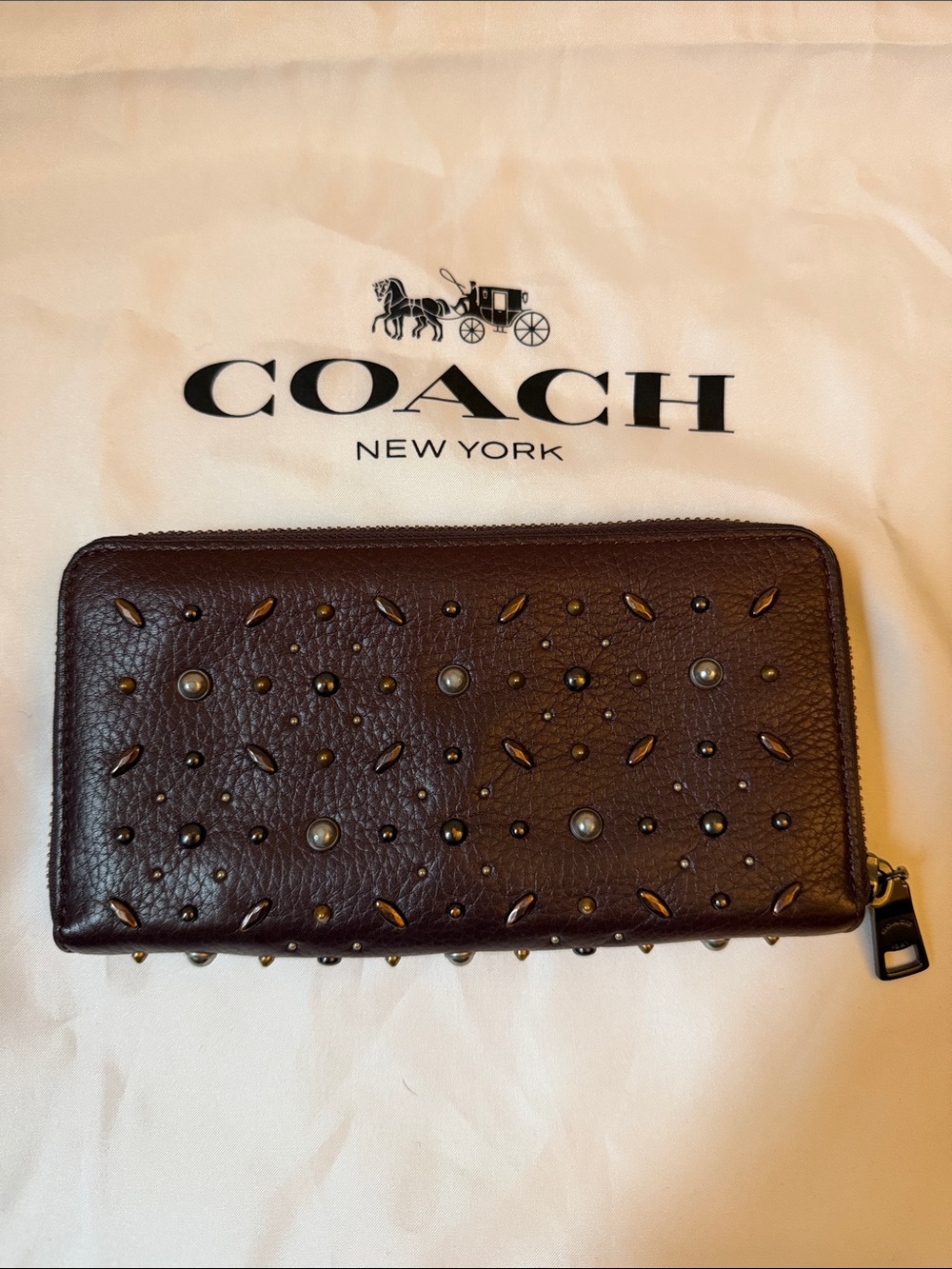 Coach Oxblood Studded Zip Wallet